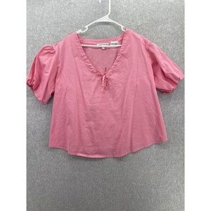 Elizabeth and James Women's Blouse Balloon Sleeve V Neck Solid Pink size Medium